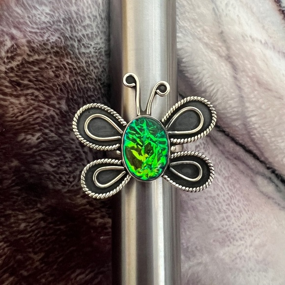 ❤️ Multi-Color Opal 925 Southwestern Size 8 Ethnic Butterfly Ring 9 Gms - Picture 6 of 16